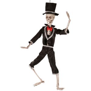 Horror decoratie hangend skelet bruidegom 50 cm - Halloween thema versiering poppen