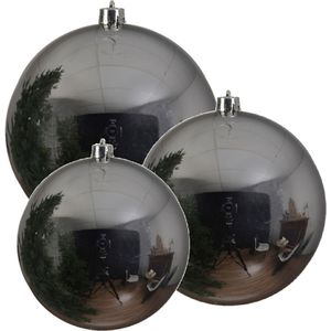3x Grote zilveren kerstballen van 14/20/25 cm glans van kunststof - Winkel/etalage kerstversiering