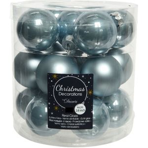 36x stuks kleine kerstballen lichtblauw van glas 4 cm - mat/glans - Kerstboomversiering