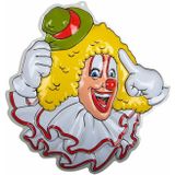 Carnaval/party decoratie borden  - 2x Clown hoofden - wand/muur versiering - 50 x 50 cm - plastic
