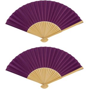 Spaanse handwaaier - 4x - special colours - aubergine paars - bamboe/papier - 21 cm