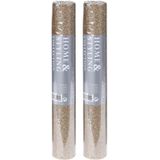 2x stuks decoratie stof/tafellopers champagne glitter 28 x 250 cm - Kerstdiner/diner tafeldecoratie lopers