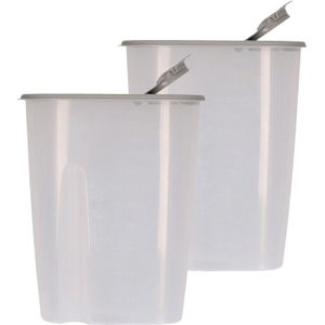 Voedselcontainer strooibus - 2x - grijs - 2,2 liter - kunststof - 20 x 9,5 x 23,5 cm