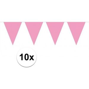 10x vlaggenlijn / slinger baby roze 10 meter - totaal 100 meter - slingers