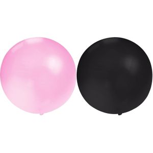 Bellatio Decorations 10x groot formaat ballonnen zwart en roze met diameter 60 cm