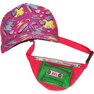 Foute 80s/90s party verkleed set - dames - retro pet en heuptasje - jaren 80/90 verkleed accessoires