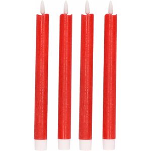 4x Rode Led kaarsen/dinerkaarsen 25,5 cm - Kerst diner tafeldecoratie - Led kaarsen