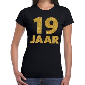 19 jaar goud glitter verjaardag t-shirt zwart dames - verjaardag shirts