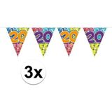 3x Mini vlaggenlijn / slinger - verjaardag 20  jaar - 300 cm
