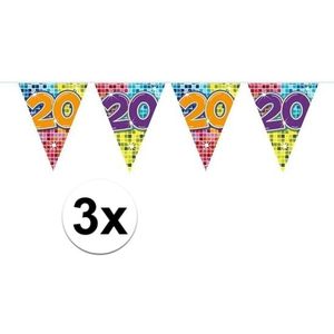 3x Mini vlaggenlijn / slinger - verjaardag 20  jaar - 300 cm