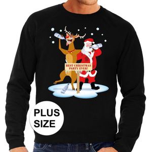 Grote maten foute kersttrui / sweater dronken kerstman en rendier Rudolf na kerstborrel/ feest zwart voor heren - Kersttruien