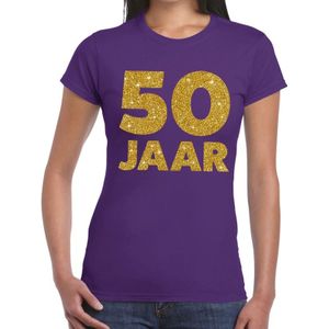 50 jaar goud glitter verjaardag t-shirt paars dames - verjaardag / jubileum shirts