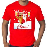 Grote maten fout Kerst t-shirt - dronken kerstman en Rudolf het rendier - rood voor heren -  plus size kerstkleding / kerst outfit