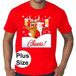 Grote maten fout Kerst t-shirt - dronken kerstman en Rudolf het rendier - rood voor heren -  plus size kerstkleding / kerst outfit