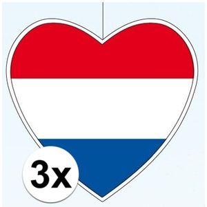 3x Hangdecoratie hart Nederland 28 cm - Nederlandse vlag EK/WK landen versiering