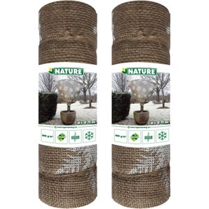 Nature plantenhoes jute - 2x - H100 x D75 cm - naturel - wintermotief - anti-vorst planten beschermhoes