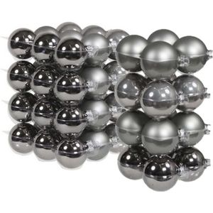 52x stuks glazen kerstballen titanium grijs 6 en 8 cm mat/glans - Kerstversiering/kerstboomversiering