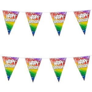 2x Stuks Boland PE vlaggenlijn - 6m - Happy birthday - Regenboog