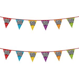 2x stuks vlaggenlijnen met glitters 60 jaar thema feestartikelen - Verjaardag versieringen - 8 meter - Plastic
