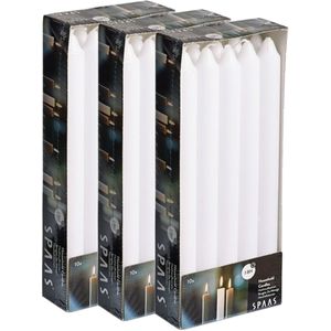30x Witte dinerkaarsen 24 cm 8 branduren - Geurloze kaarsen - Huishoudkaarsen/tafelkaarsen/kandelaarkaarsen