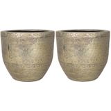 3x stuks bloempot/plantenpot van keramiek in het industrieel goud D16 en H14 cm - Binnen gebruik - Romeinse stijl