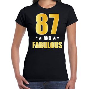 87 and fabulous verjaardag cadeau t-shirt / shirt - zwart - gouden en witte letters - dames - 87 jaar kado shirt / outfit