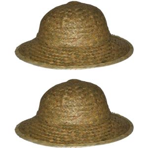 2x stuks safarihoed van stro - carnaval verkleed hoeden