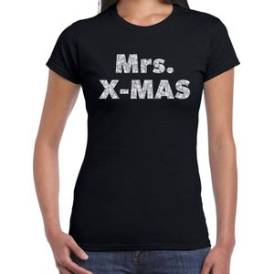 Foute Kerst t-shirt - Mrs. x-mas - zilver / glitter - zwart - dames - kerstkleding / kerst outfit