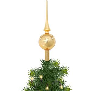 Piek/kerstboom topper - glas - H28 cm - goud met sneeuwvlok - Kerstversiering