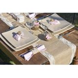Santex tafelloper op rol - jute/kant - 28 cm x 2 m - Feest/bruiloft tafelkleed