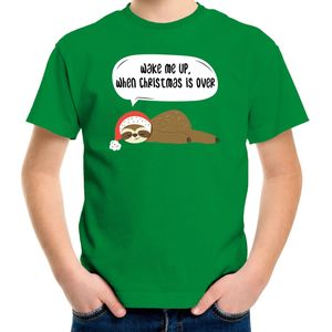 Luiaard Kerstshirt / Kerst t-shirt Wake me up when christmas is over groen voor kinderen - Kerstkleding / Christmas outfit