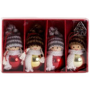 IKO kersthangers ornamenten -poppetjes - 4x st- gekleurd - hout -7 cm