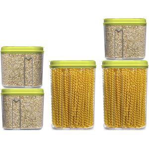 Plasticforte Voedselcontainers set - 5 stuks - groen - 1500ml en 1000ml - kunststof - voorraadpot