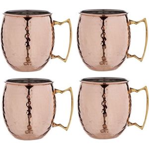 4x Cocktailbeker/cocktailglas Moscow Mule 450 ml gehamerd koper - Cocktailglazen