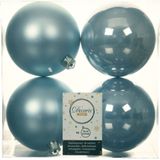 Decoris Grote kerstballen - 4x stuks - kunststof - lichtblauw - 10 cm - kerstversiering