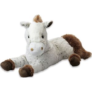 Inware Pluche Paard Knuffel - Liggend - Wit/Bruin - Polyester - 45 cm