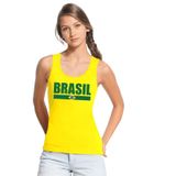 Geel Brasil supporter mouwloos shirt dames - Brazilie singlet shirt/ tanktop