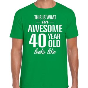 Awesome 40 year - geweldige 40 jaar cadeau t-shirt groen heren -  Verjaardag cadeau