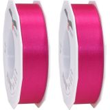 2x Luxe Hobby/decoratie fuchsia roze satijnen sierlinten 2,5 cm/25 mm x 25 meter- Luxe kwaliteit - Cadeaulint satijnlint/ribbon