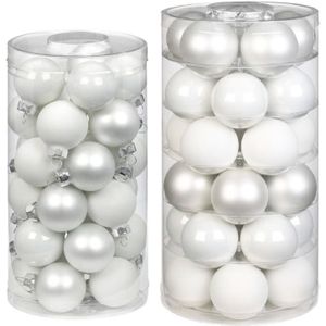 50x stuks glazen kerstballen wit 4 en 6 cm glans en mat - Kerstversiering/kerstboomversiering