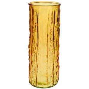 Bellatio Design Bloemenvaas - geel/goud - transparant glas - D10 x H25 cm - vaas