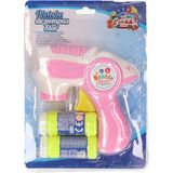 Bellenblaas speelgoed pistool - 2x - met vullingen - roze - 15 cm - plastic - bellen blazen - buiten/fun/verjaardag