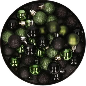 Set van 48x stuks kunststof kerstballen mix zwart en groen 3 cm - Kerstversiering