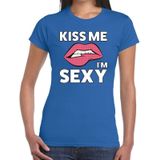 Kiss me I am Sexy t-shirt blauw dames - feest shirts dames