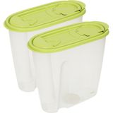 Voedselcontainer strooibus - 2x - groen - 1,5 liter - kunststof - 19,5 x 9,5 x 17 cm