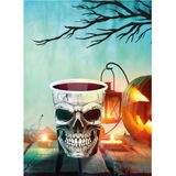 Fiestas Guirca Halloween/horror schedel/doodshoofd feest bekers - 24x - zwart - papier - 240 ml
