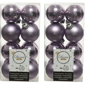 32x Lila paarse kunststof kerstballen 4 cm - Mat/glans - Onbreekbare plastic kerstballen - Kerstboomversiering lila paars