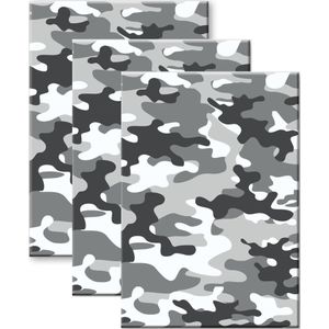 Set van 3x stuks camouflage/legerprint luxe schrift gelinieerd grijs A5 formaat - Notitieboek - Kantoor schrift