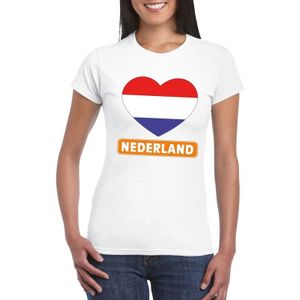 Nederland t-shirt met Nederlandse vlag in hart wit dames