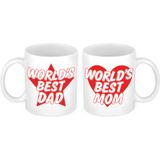 Worlds Best Mom en Dad mok rood - Cadeau beker set voor Papa en Mama - Moederdag en Vaderdag cadeautje